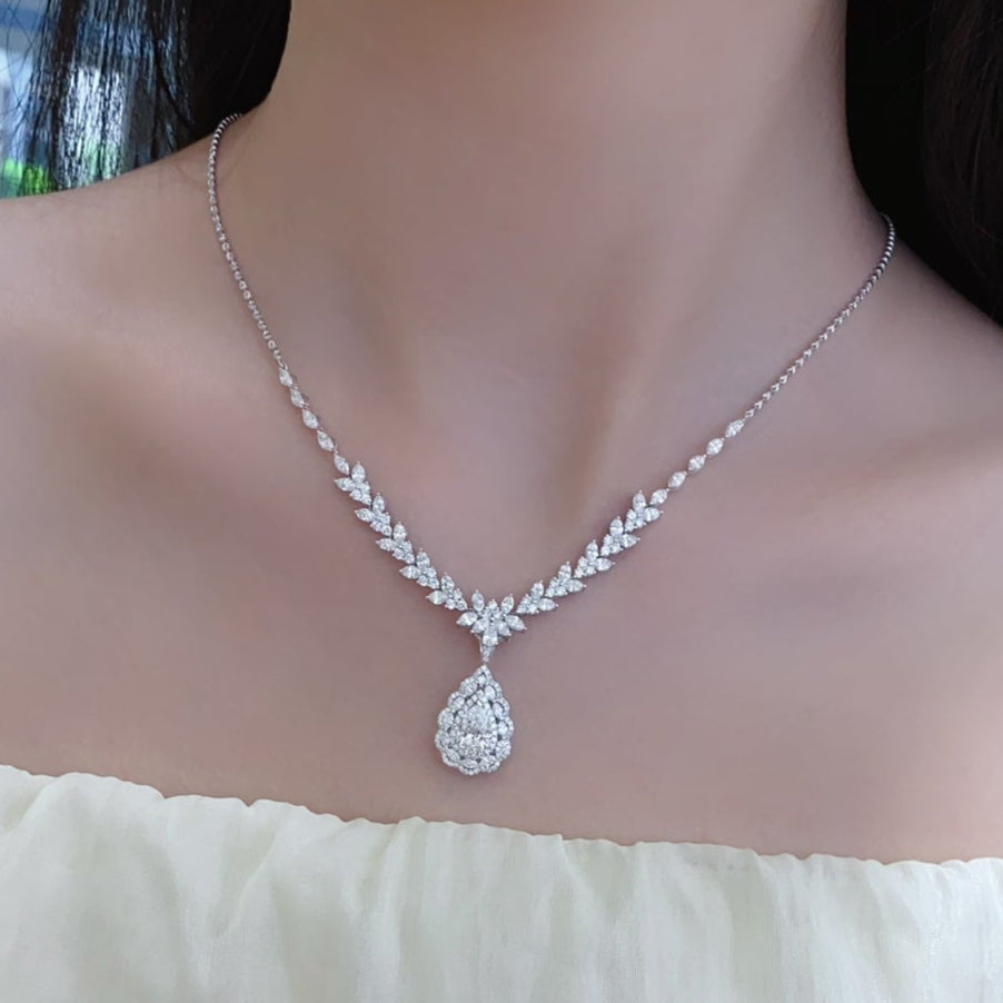 Fancy Pear Convertible Lab Grown Diamond Necklace↔Ring in 14k White Gold
