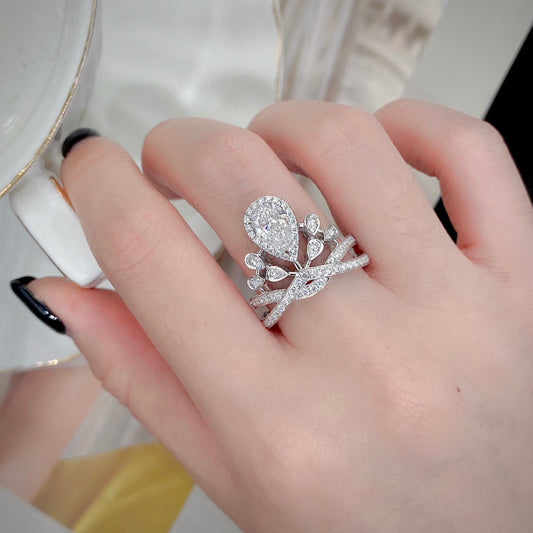 1 ct Pear Crown Style Lab Grown Diamond Engagement Ring in 14K White Gold