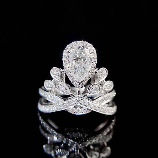1 ct Pear Crown Style Lab Grown Diamond Engagement Ring in 14K White Gold