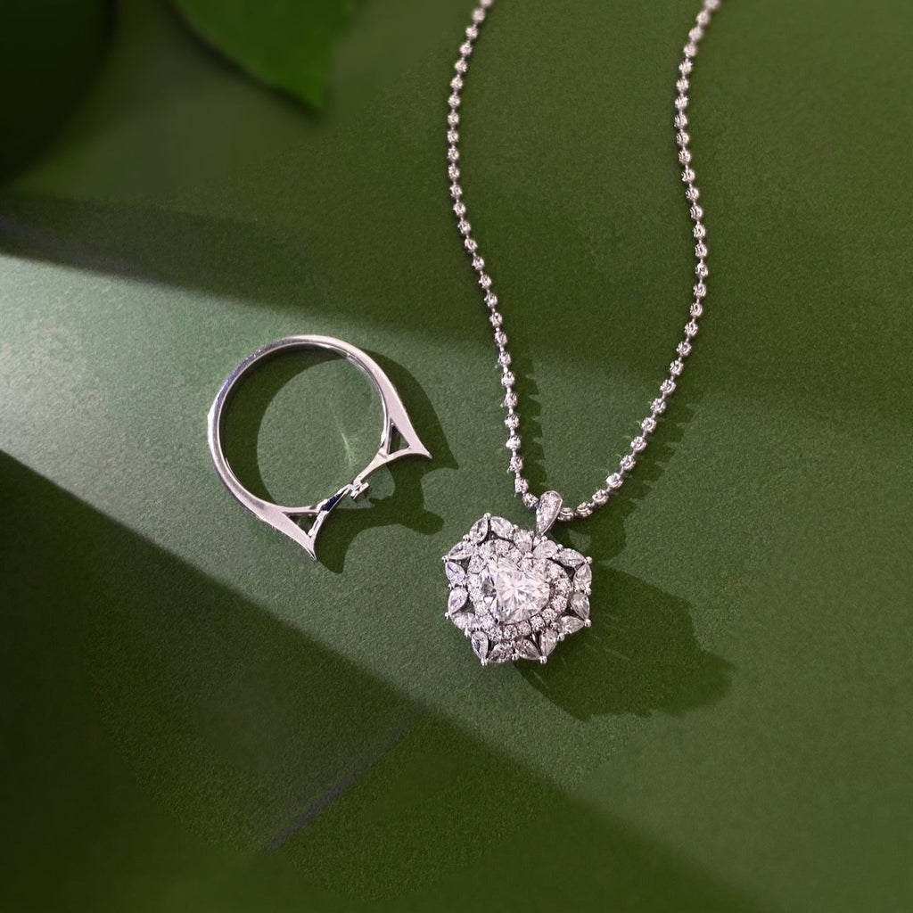 Convertible Bloom Heart Lab Grown Diamond Necklace↔Ring in 14k White Gold