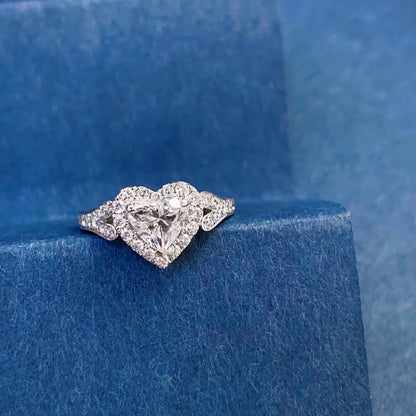 Heart Halo Split Shank Lab Grown Diamond Engagement Ring in 14k White Gold