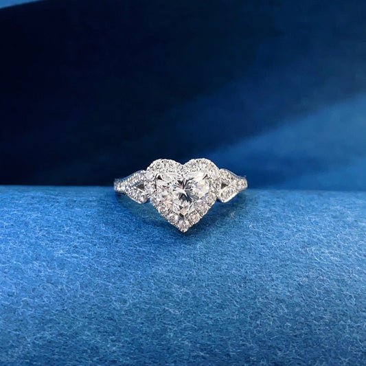 Heart Halo Split Shank Lab Grown Diamond Engagement Ring in 14k White Gold
