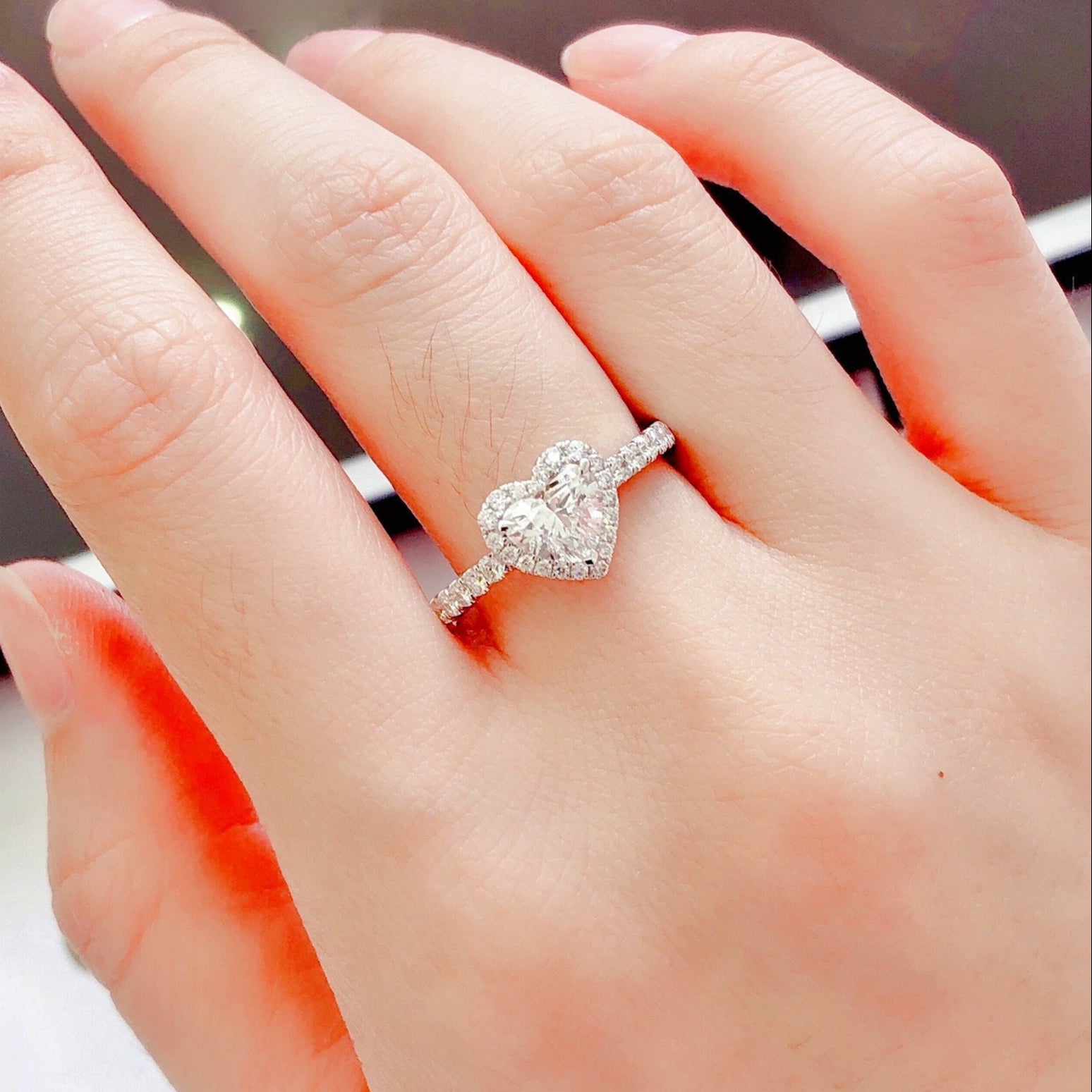 Heart Halo Lab Grown Diamond Engagement Ring in 14K White Gold