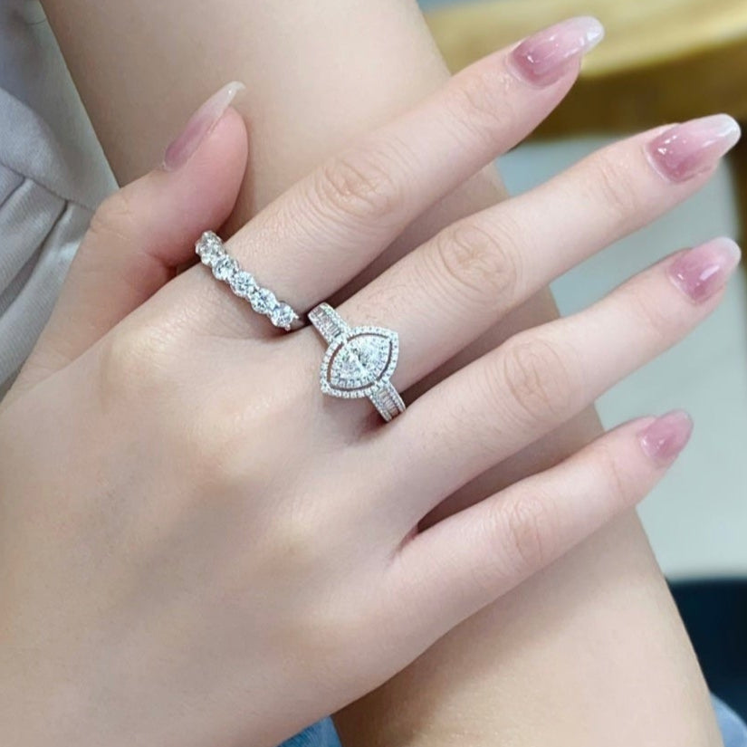 Marquise Double Halo Lab Grown Diamond Engagement Ring in 14K White Gold