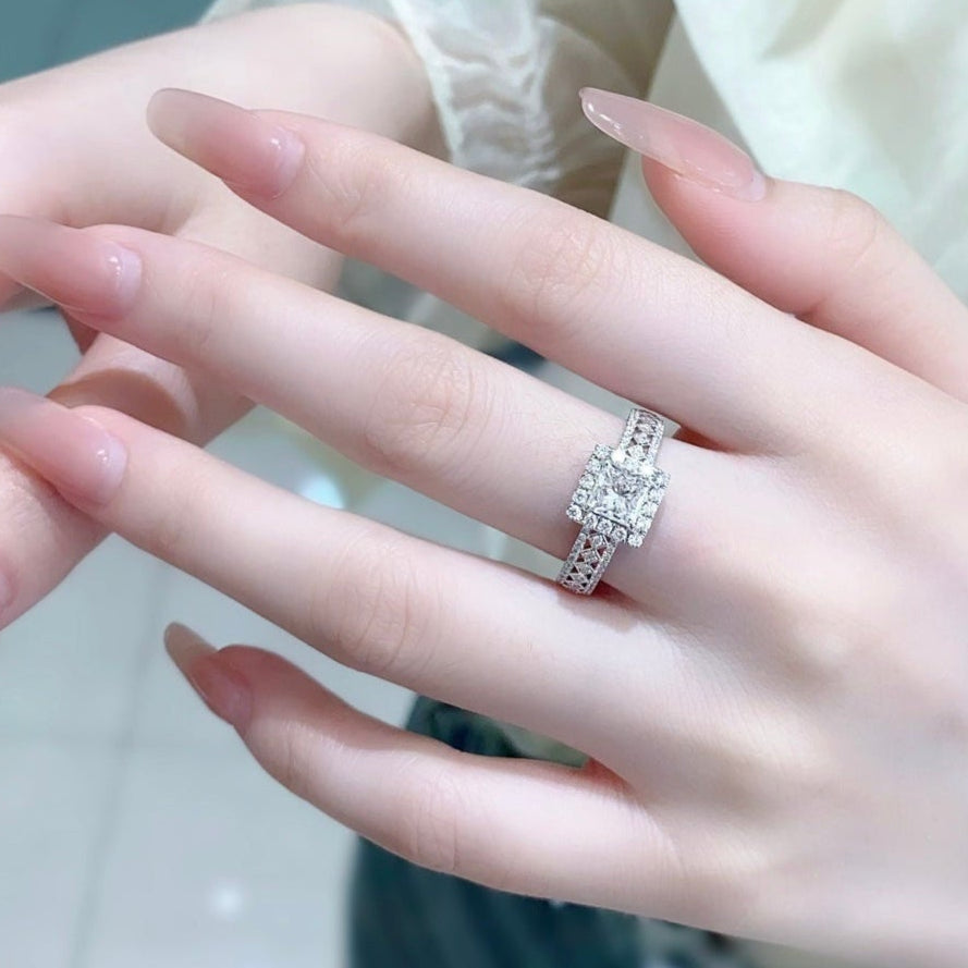 Princess Cut Halo Lab Grown Diamond Engagement Ring in 14K White Gold