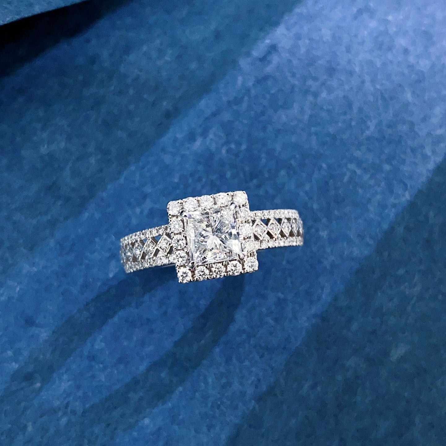 Princess Cut Halo Lab Grown Diamond Engagement Ring in 14K White Gold