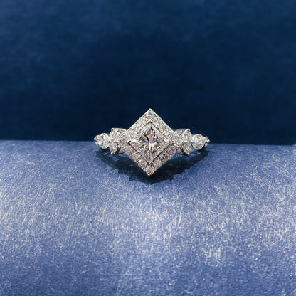 Vintage Princess cut Halo Lab Grown Diamond Engagement Ring in 14K White Gold