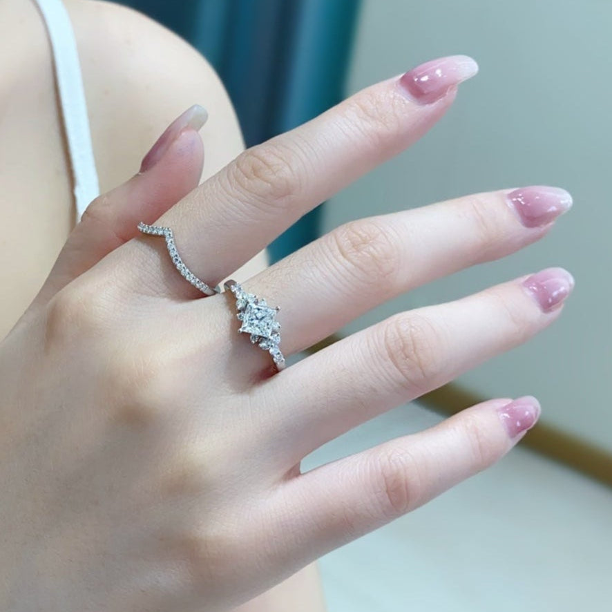 Cluster style Princess cut Lab Grown Diamond Engagement Ring in 14k White Gold