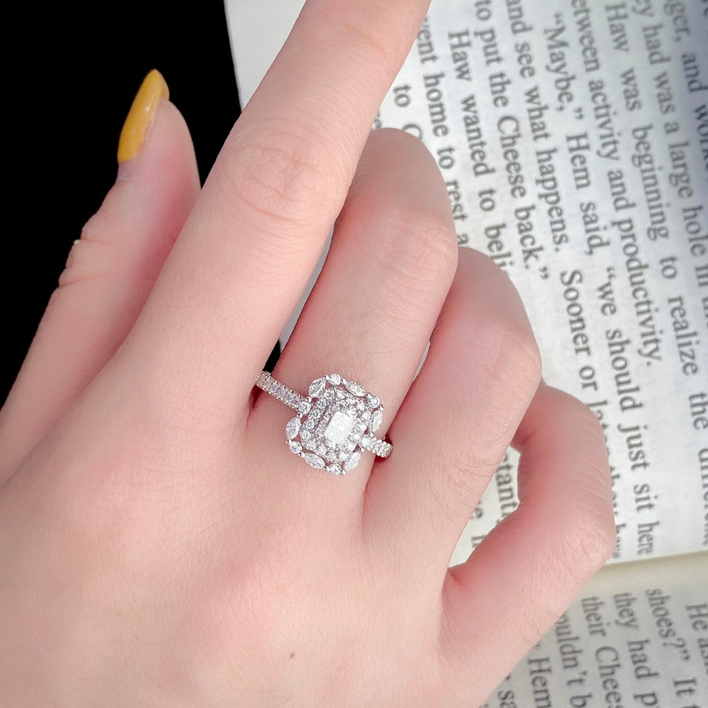 Double Halo Radiant Lab Grown Diamond Engagement Ring in 14k White Gold