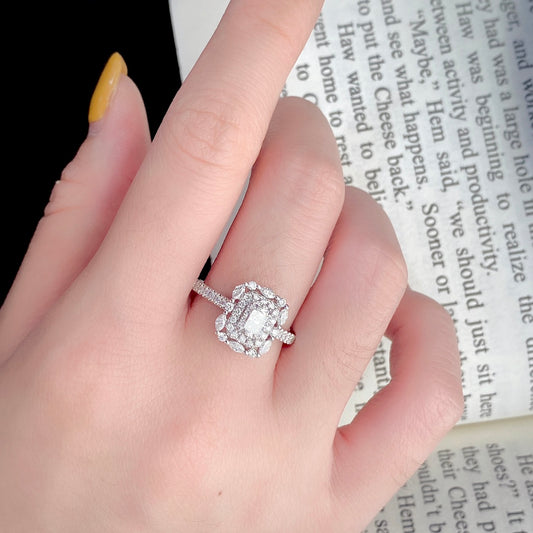 Double Halo Radiant Lab Grown Diamond Engagement Ring in 14k White Gold