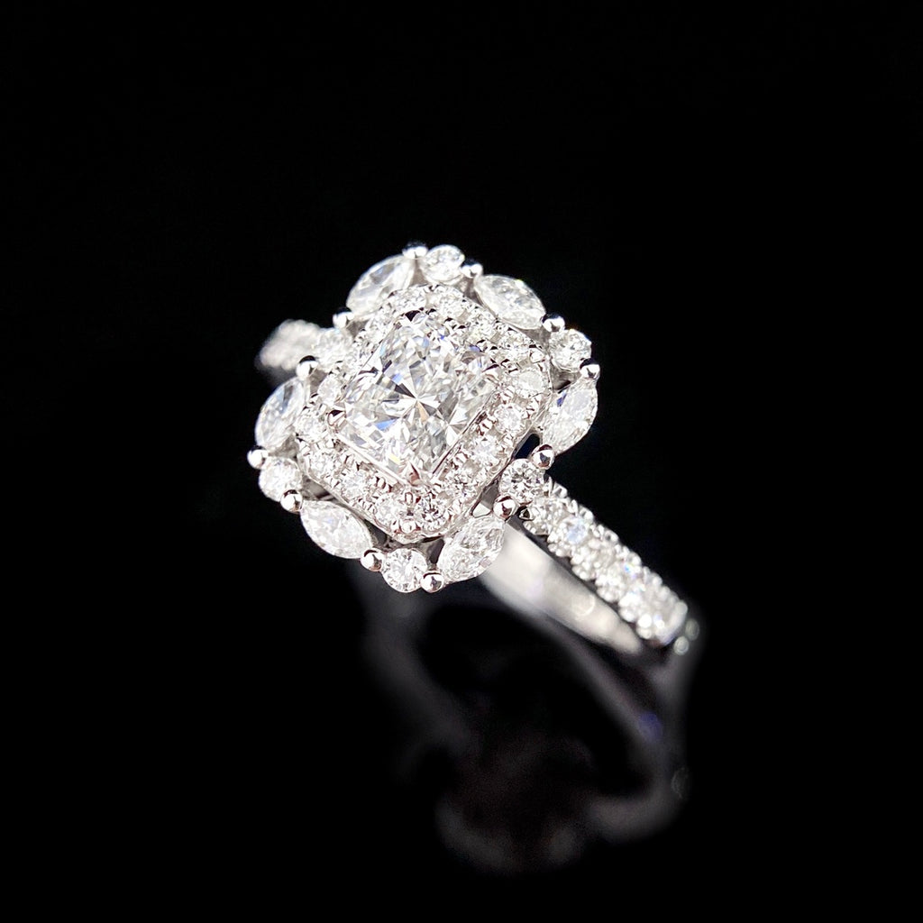 Double Halo Radiant Lab Grown Diamond Engagement Ring in 14k White Gold