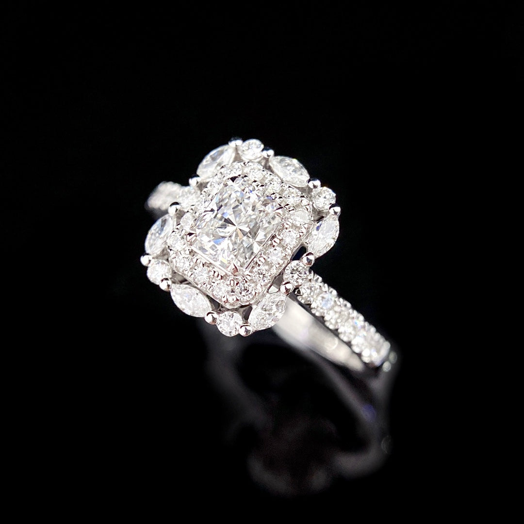 Double Halo Radiant Lab Grown Diamond Engagement Ring in 14k White Gold