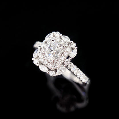 Double Halo Radiant Lab Grown Diamond Engagement Ring in 14k White Gold