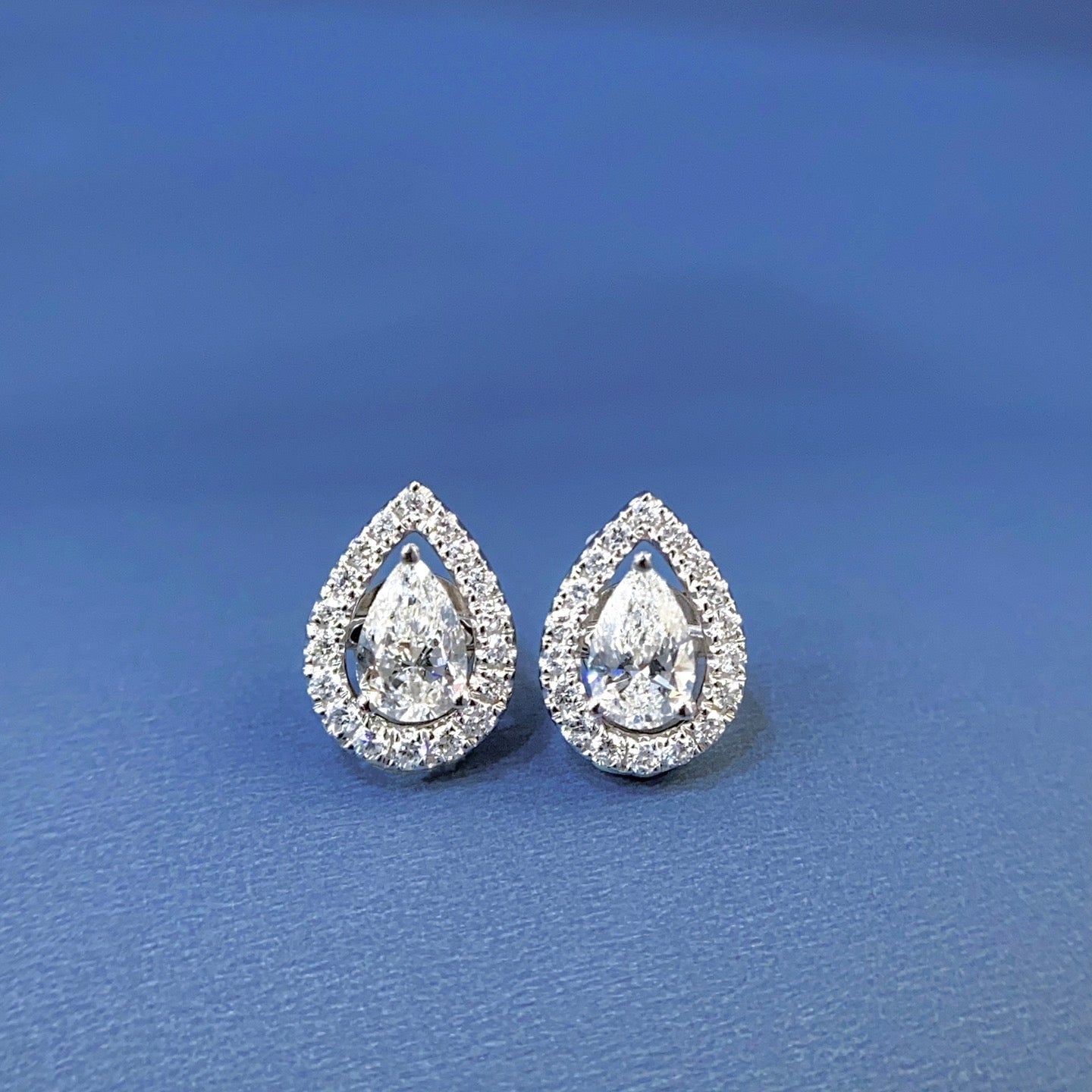 Pear Detachable Halo Lab Grown Diamond Earstuds(Pair) in 14k White Gold