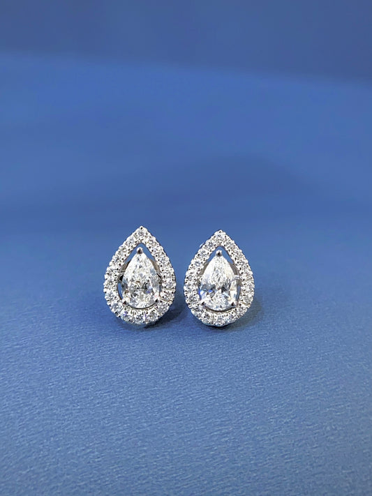 Pear Detachable Halo Lab Grown Diamond Earstuds(Pair)