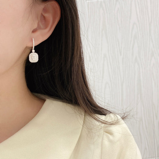Sparkling Halo Emerlald Bezel Lab Grown Diamond Earrings (Pair)