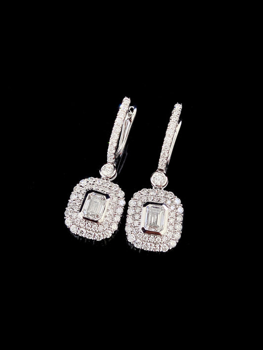Sparkling Halo Emerlald Bezel Lab Grown Diamond Earrings (Pair)