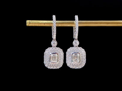 Sparkling Halo Emerlald Bezel Lab Grown Diamond Earrings (Pair)
