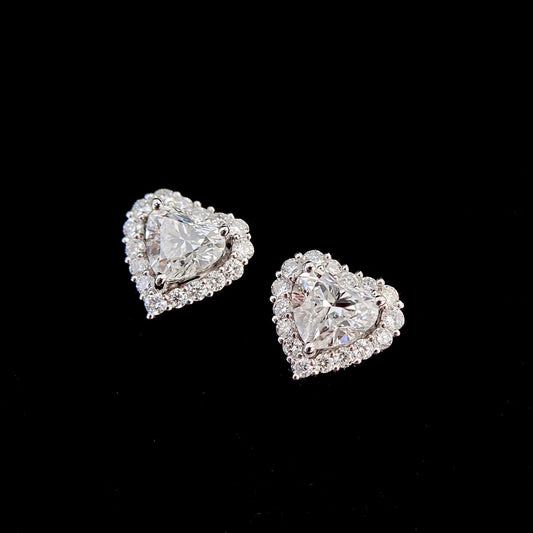 Heart Detachable Halo Lab Grown Diamond Earstuds(Pair)