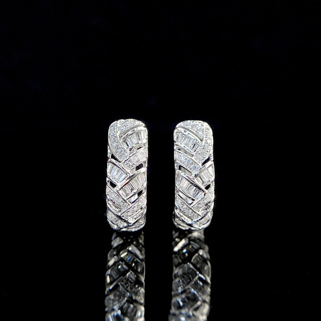 Baguette Braided Hoop Lab Grown Diamond Earrings (Pair) in 14k White Gold