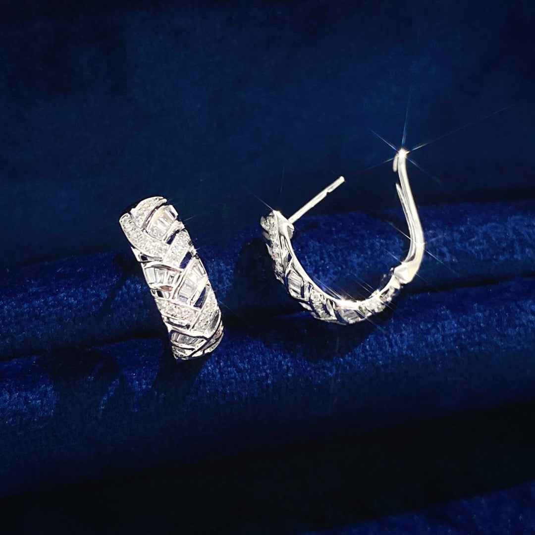 Baguette Braided Hoop Lab Grown Diamond Earrings (Pair) in 14k White Gold