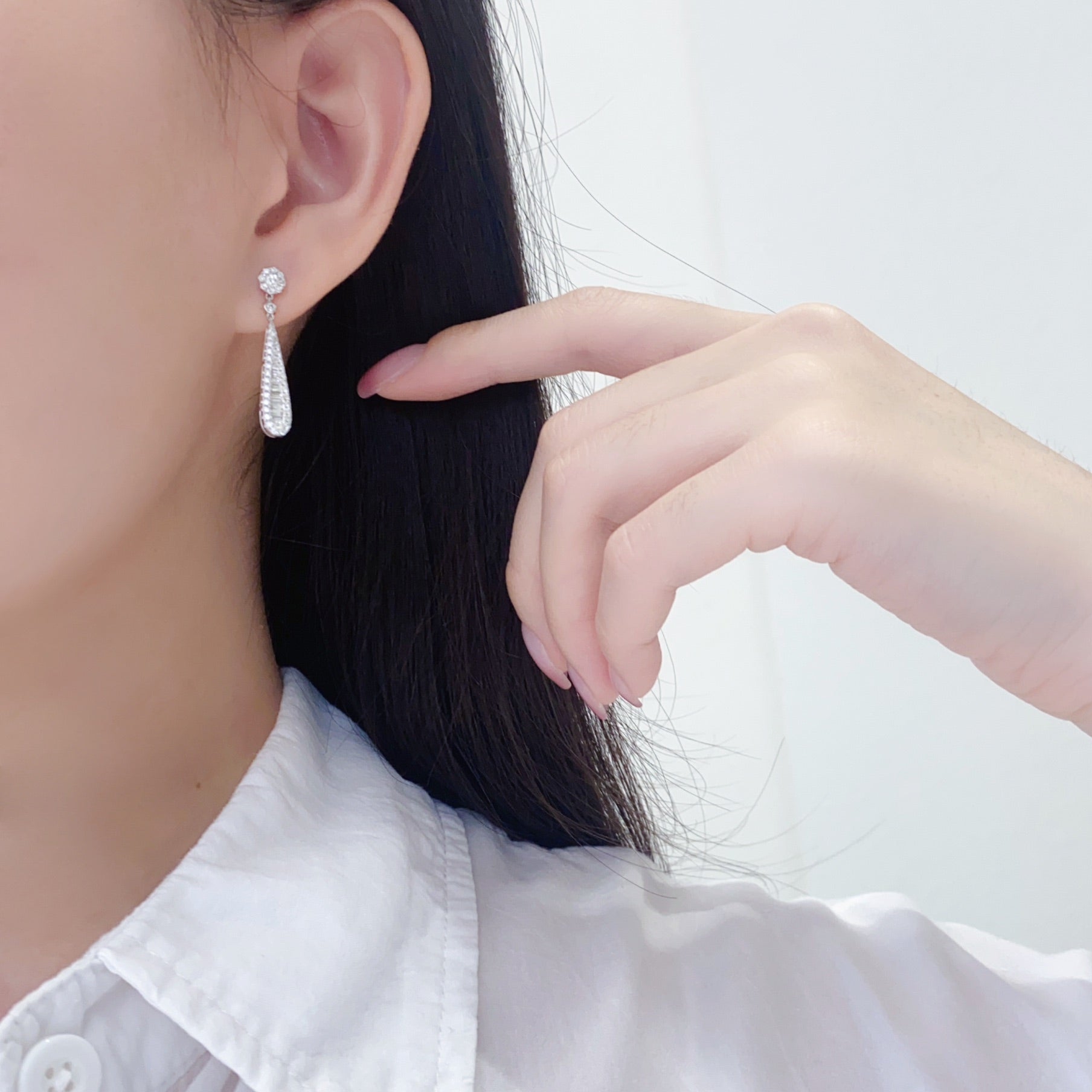 Baguette Lab Grown Diamond Teardrop Earrings (Pair) in 14k White Gold