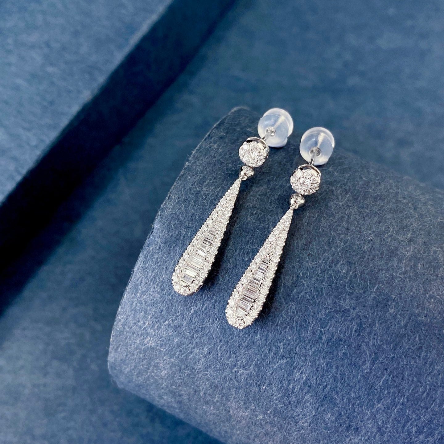 Baguette Lab Grown Diamond Teardrop Earrings (Pair) in 14k White Gold