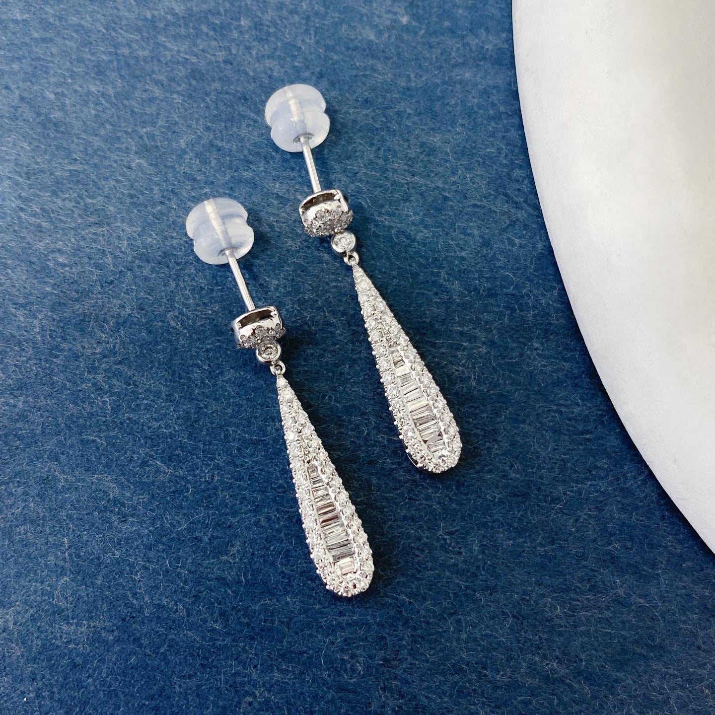 Baguette Lab Grown Diamond Teardrop Earrings (Pair) in 14k White Gold