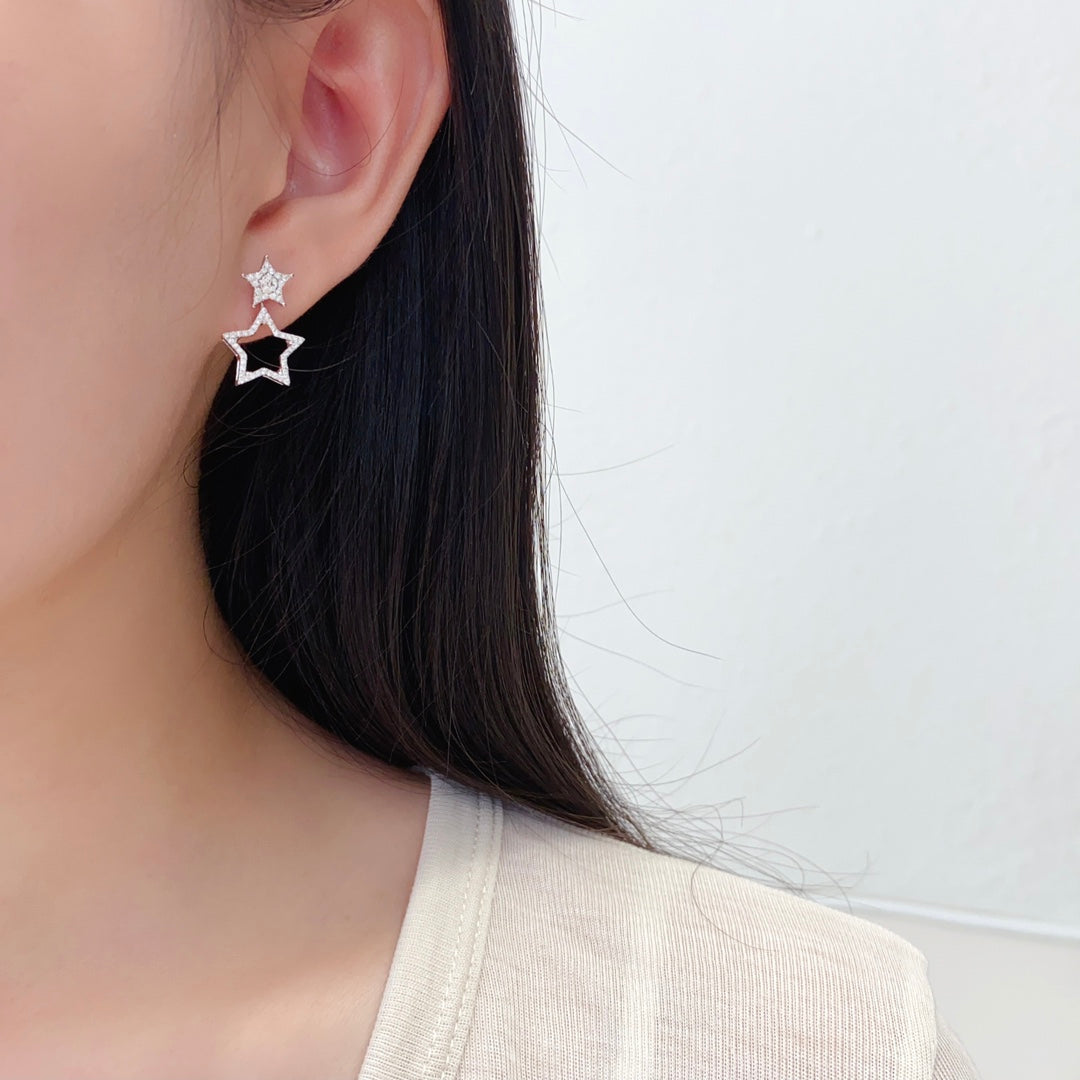 Star Detachable Halo Lab Grown Diamond Earstuds(Pair) in 14k White Gold
