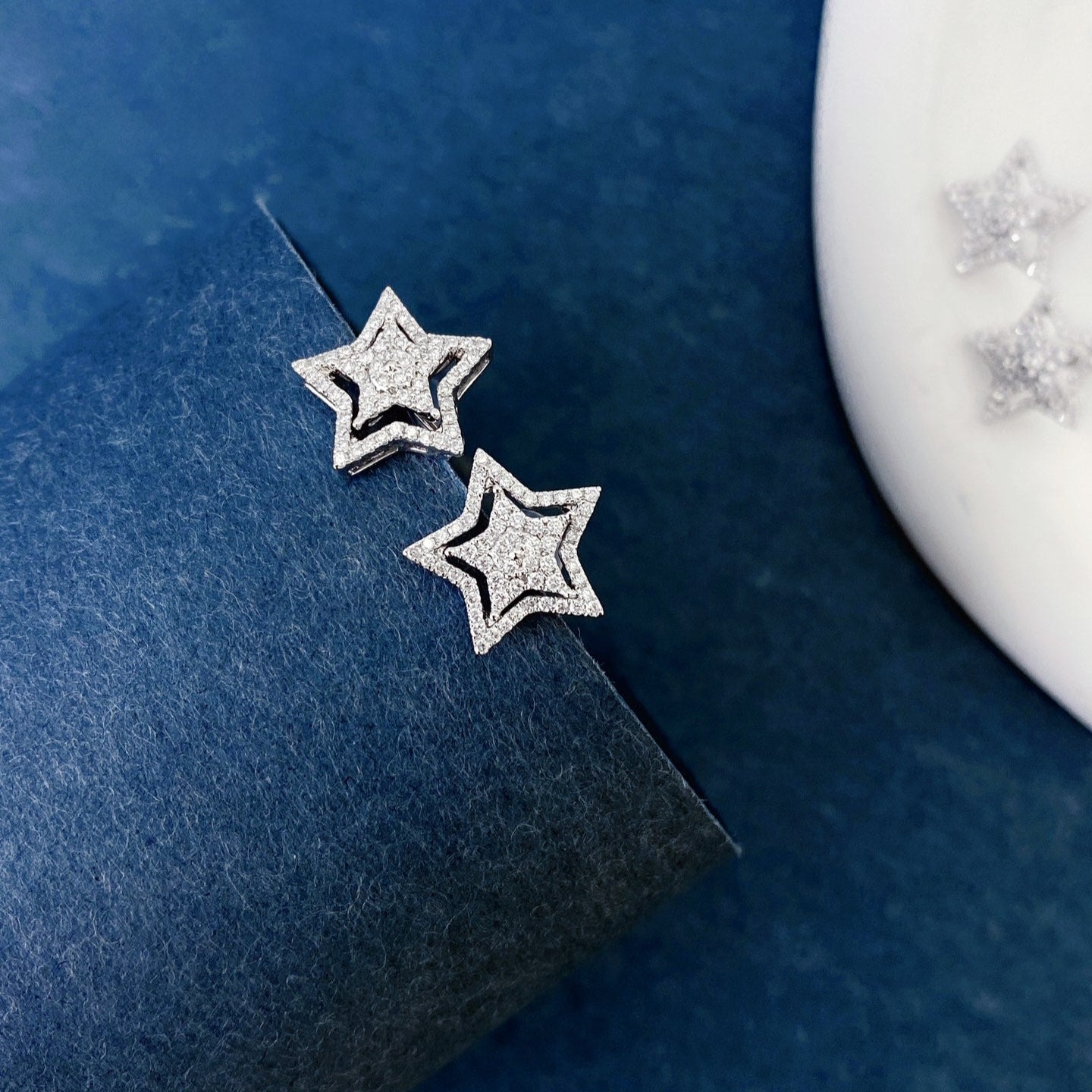 Star Detachable Halo Lab Grown Diamond Earstuds(Pair) in 14k White Gold