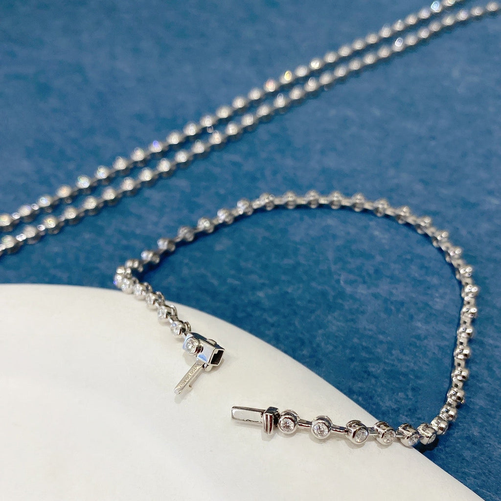 Bezel Set Lab Grown Diamond Tennis Bracelet 6-7.5 Inch in 14k White Gold