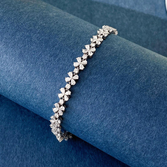 Pear Shaped Four Leaf Clover Lab Grown Diamond Bracelet 6-7.5 Inch in 14k White Gold