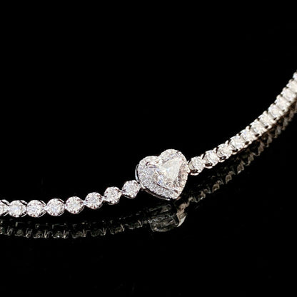 Heart Lab Grown Diamond Bracelet 6-7.5 Inch in 14k White Gold