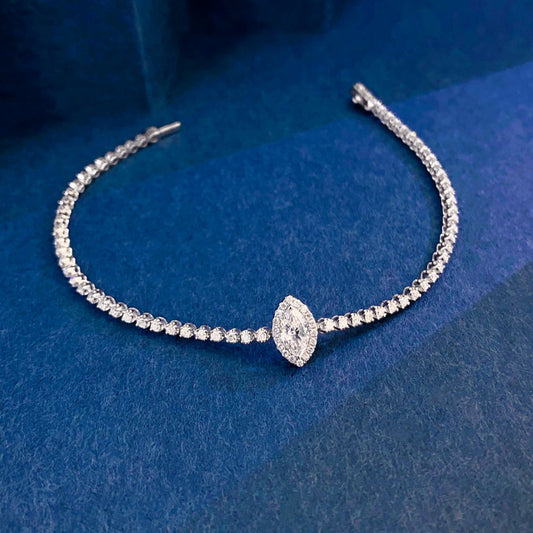 Marquise Lab Grown Diamond Bracelet 6-7.5 Inch in 14k White Gold