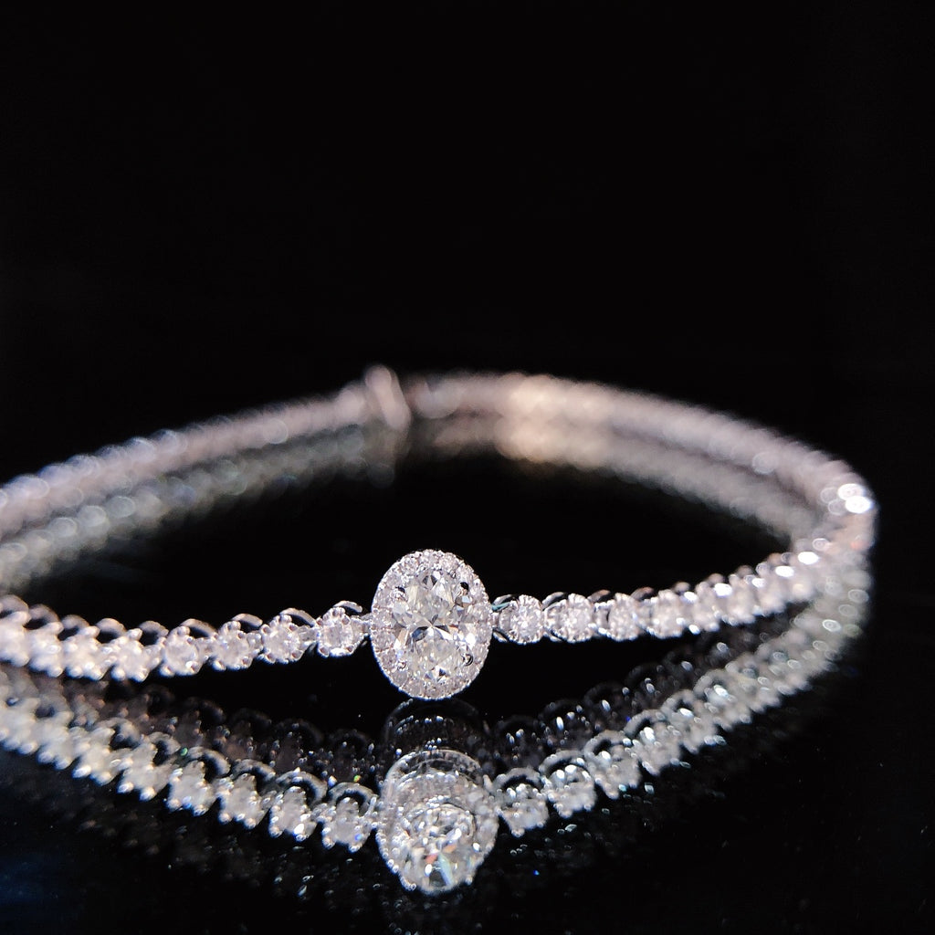 Oval Lab Grown Diamond Bracelet 6-7.5 Inch in 14k White Gold