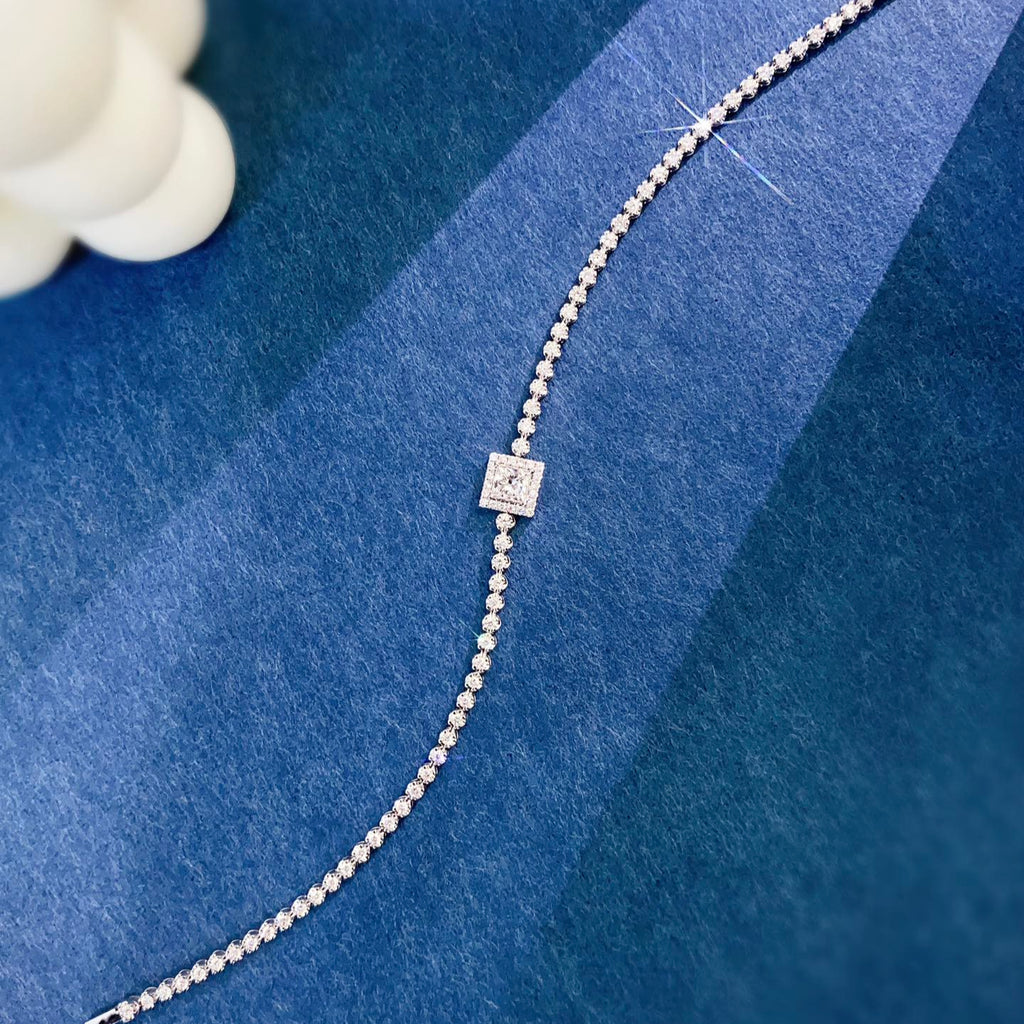 Princess Cut Lab Grown Diamond Bracelet 6-7.5 Inch in 14k White Gold