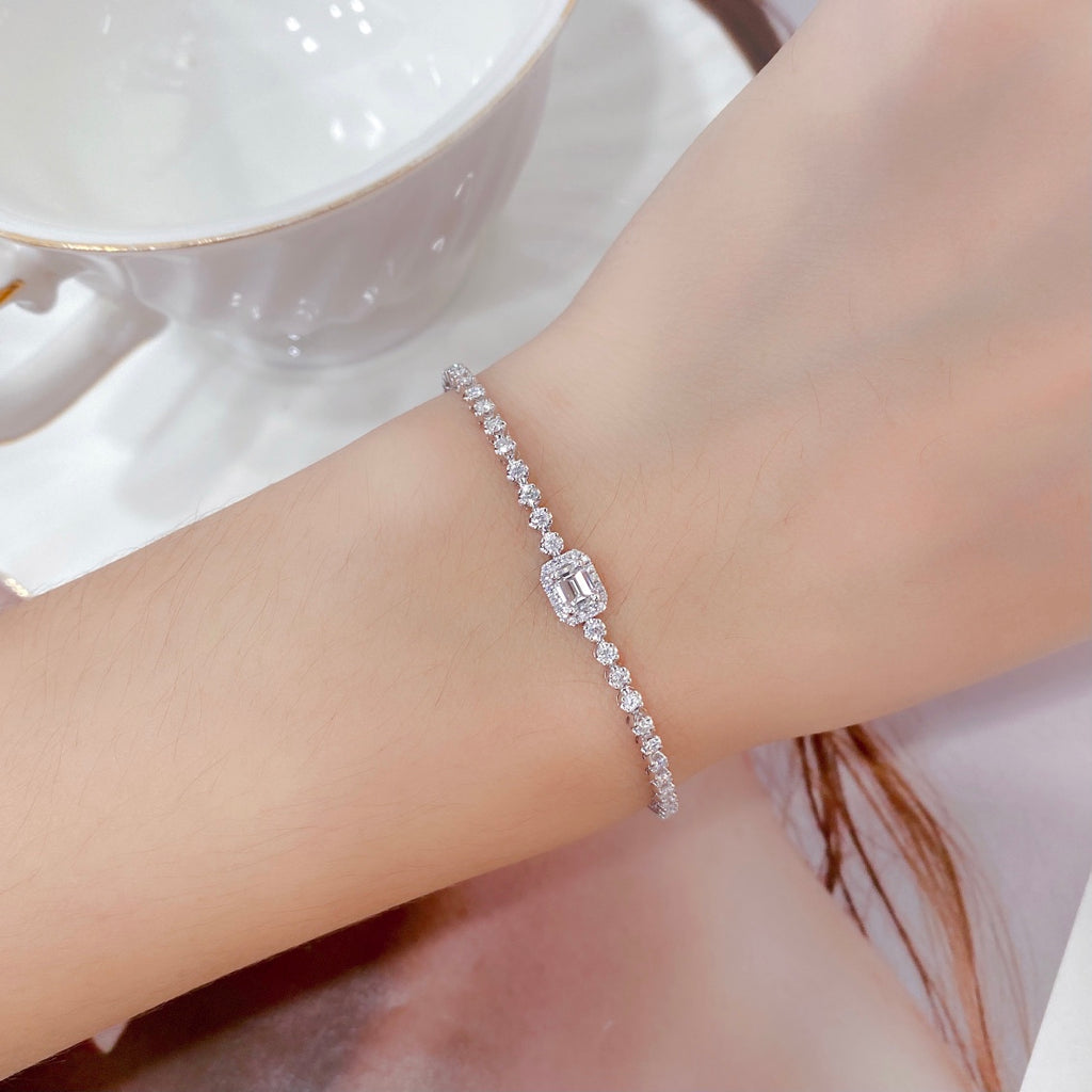 Emerald Lab Grown Diamond Bracelet 6-7.5 Inch in 14k White Gold