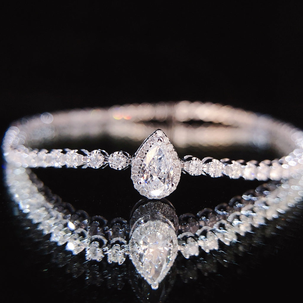 Pear Shaped Lab Grown Diamond Bracelet 6-7.5 Inch in 14k White Gold