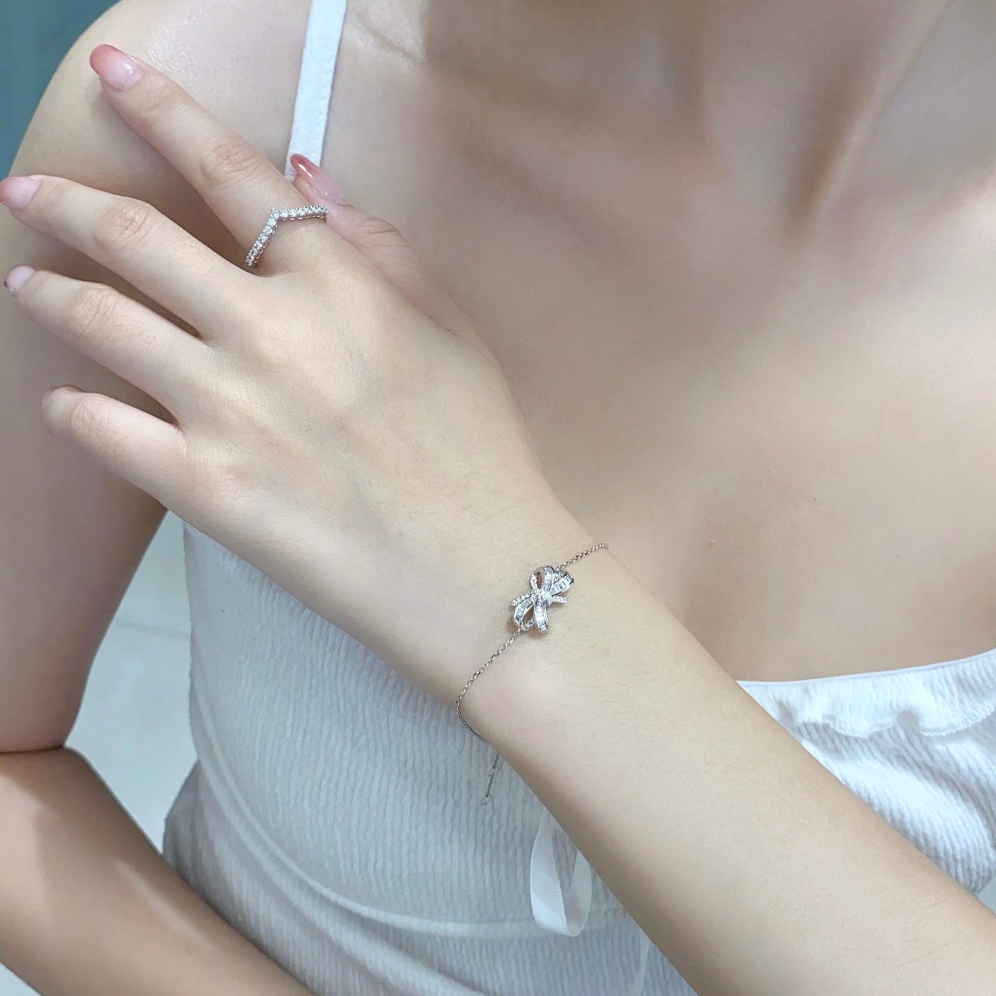 Ribbon Lab Grown Diamond Bracelet in 14k White Gold