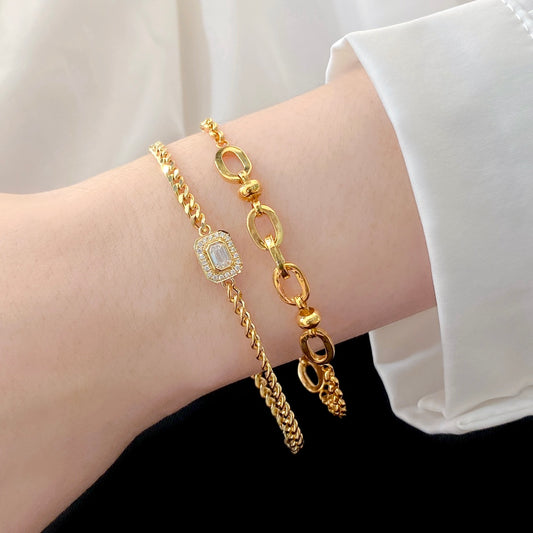 0.38ct Emerald Cut Lab Grown Diamond Cuban Bracelet 6-7.5 Inch in 14k Yellow Gold