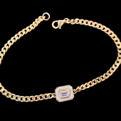0.38ct Emerald Cut Lab Grown Diamond Cuban Bracelet 6-7.5 Inch in 14k Yellow Gold