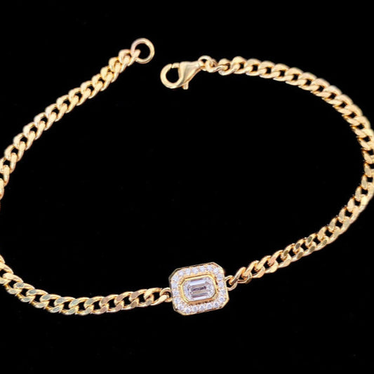 0.38ct Emerald Cut Lab Grown Diamond Cuban Bracelet 6-7.5 Inch in 14k Yellow Gold