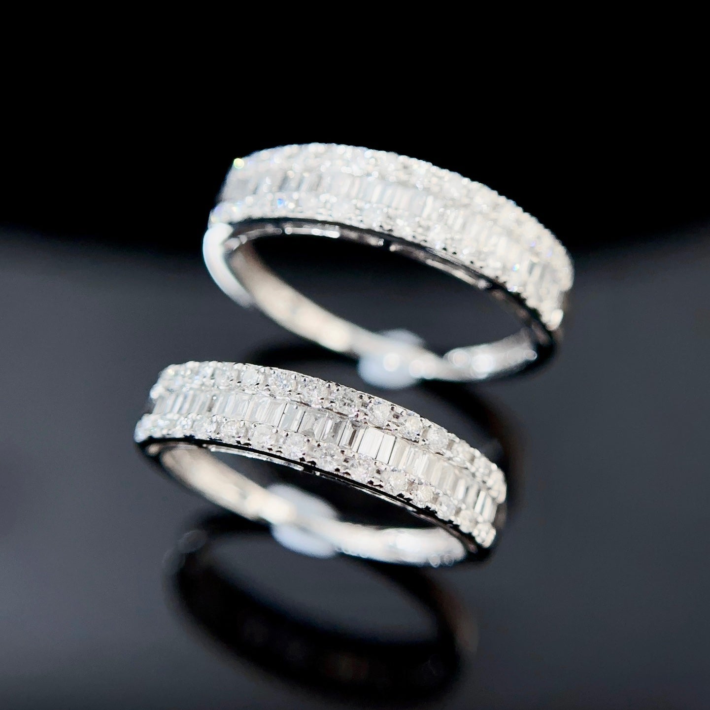 0.4ctw Baguette & Round Lab Grown Diamond Half Eternity Band in 14k White Gold