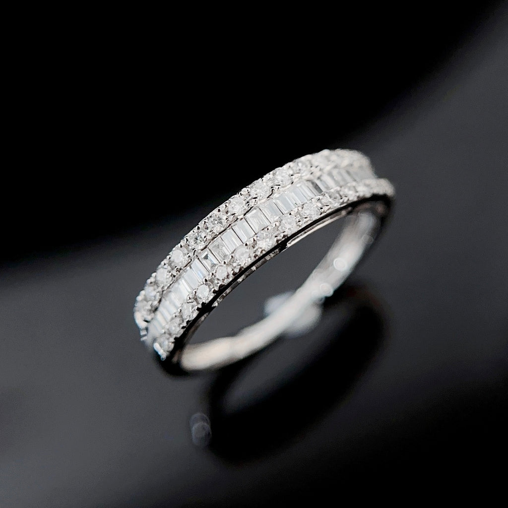 0.4ctw Baguette & Round Lab Grown Diamond Half Eternity Band in 14k White Gold