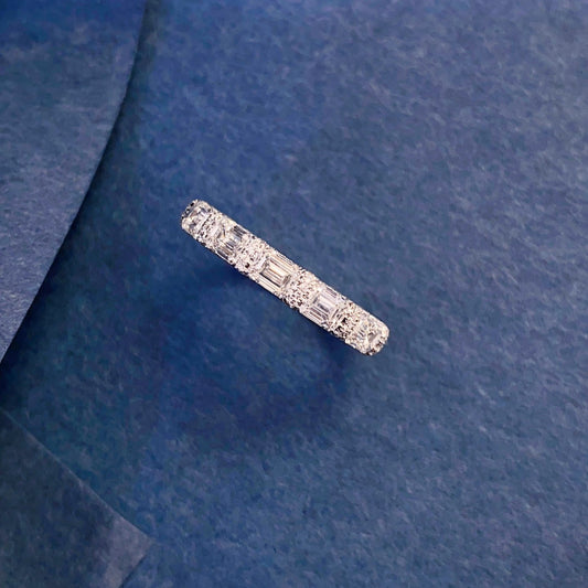 Horizontal Emerald Cut Lab Grown Diamond Half Eternity Band in 14k White Gold