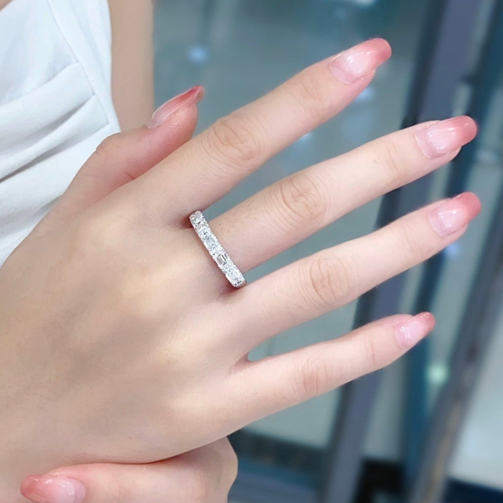 Horizontal Emerald Cut Lab Grown Diamond Half Eternity Band in 14k White Gold