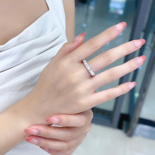 Horizontal Emerald Cut Lab Grown Diamond Half Eternity Band in 14k White Gold