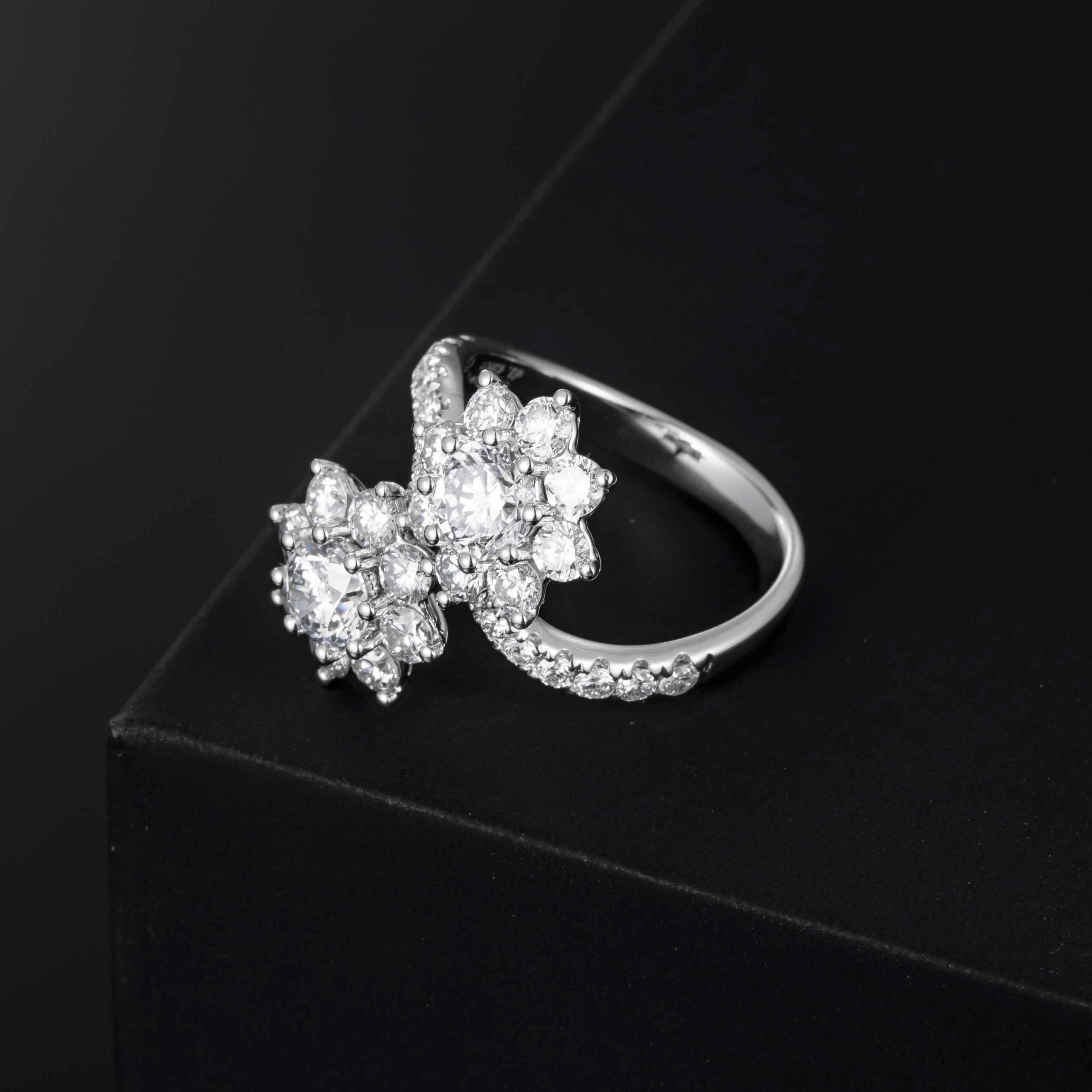 2.5 ct.tw  Twin Blossom Lab Grown Diamond Engagement Ring in 14k White Gold