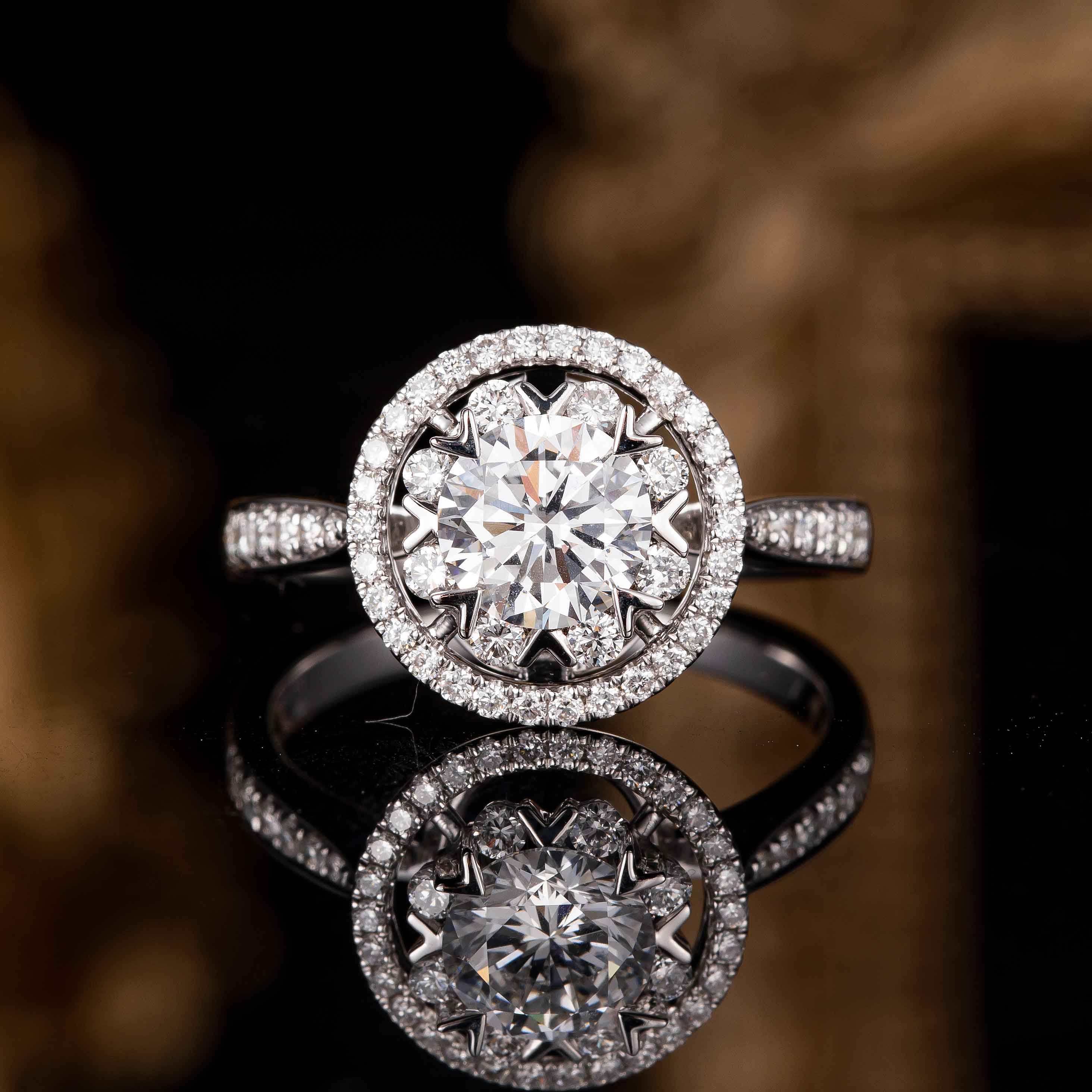 1 ct Starlight Round Halo Lab Grown Diamond Engagement Ring in 14k White Gold