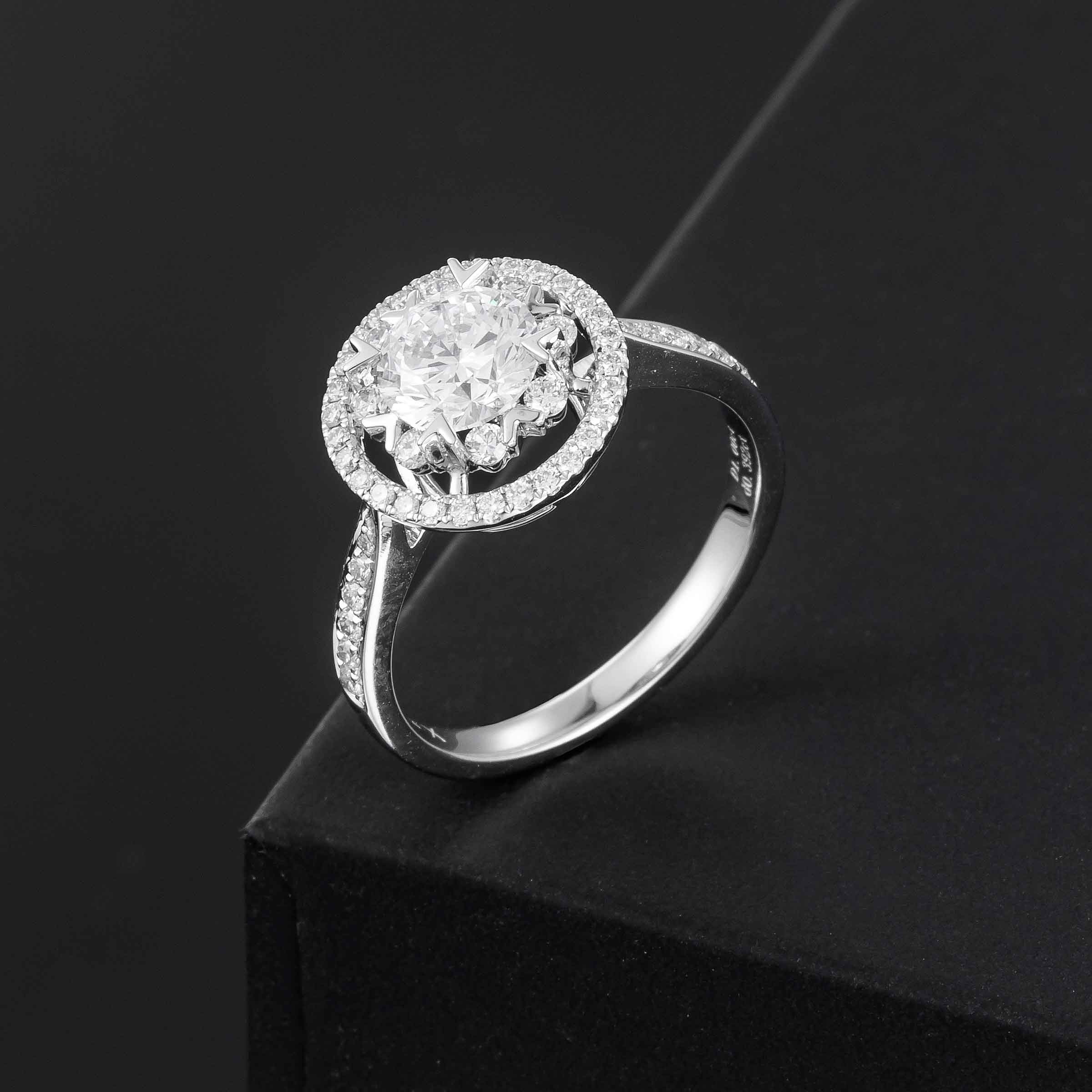 1 ct Starlight Round Halo Lab Grown Diamond Engagement Ring in 14k White Gold